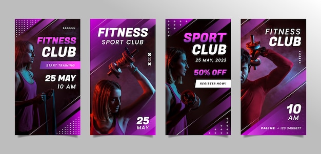 Vector platte ontwerp sportclub instagramverhalen