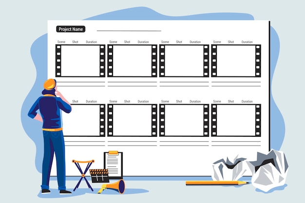 Vector platte ontwerp storyboard concept met vrouw