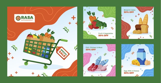 Platte ontwerp supermarkt verkoop instagram posts