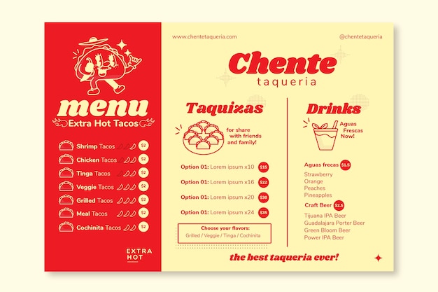 Vector platte ontwerp taco's restaurant menu