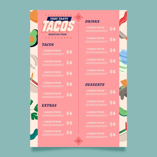 Platte ontwerp taqueria menu ontwerp