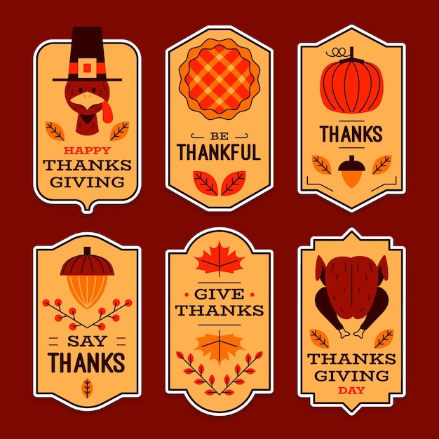 Platte ontwerp thanksgiving badge collectie