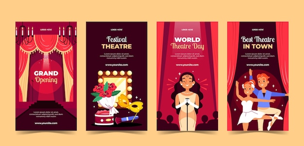 Vector platte ontwerp theatervoorstelling instagramverhalen