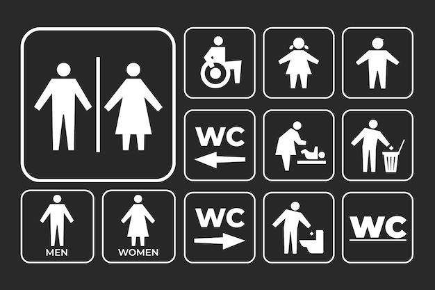 Platte ontwerp toilet pictogrammen label collectie