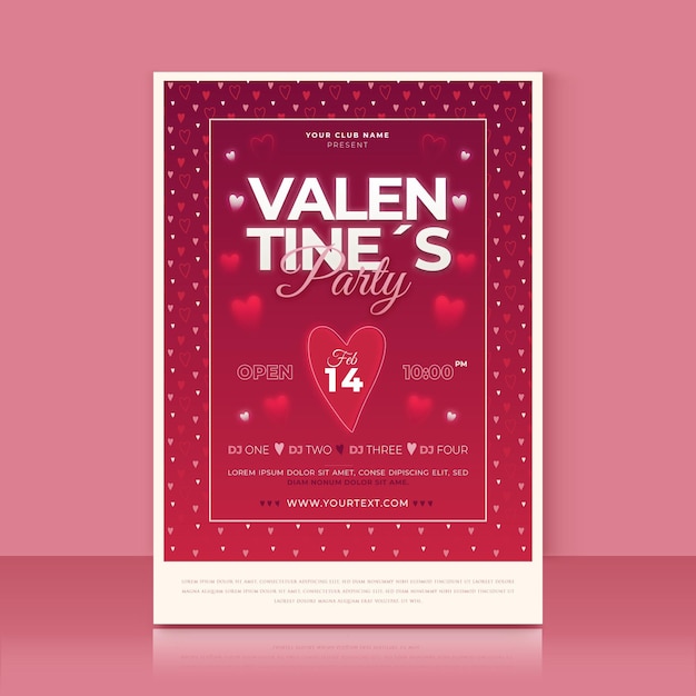 Platte ontwerp valentijnsdag partij poster sjabloon