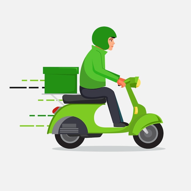 Platte ontwerp van bezorger met motorfiets vectorillustratiexA