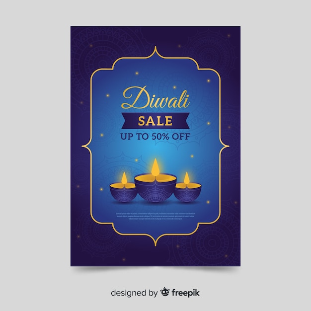 Vector platte ontwerp van diwali verkoop folder sjabloon