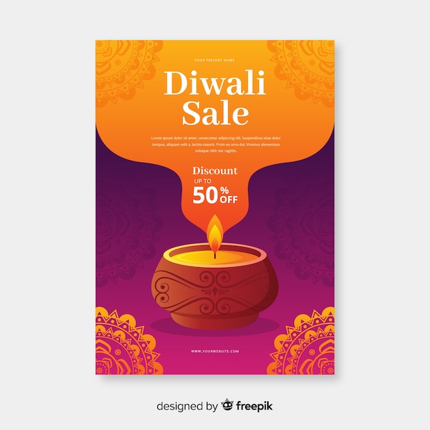 Platte ontwerp van diwali verkoop folder sjabloon