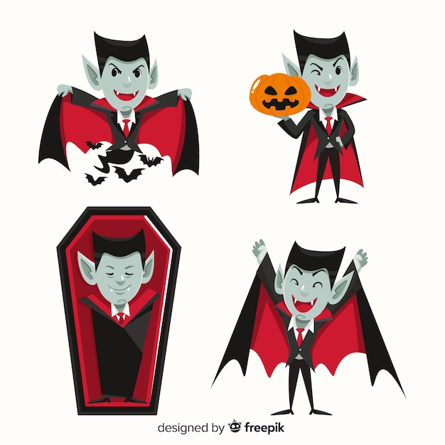 Platte ontwerp van dracula vampire character collection