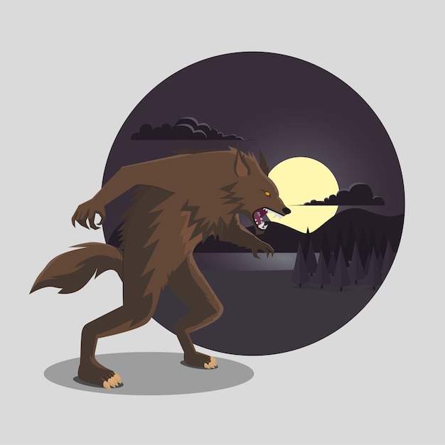 Platte ontwerp van halloween weerwolf