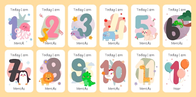 platte ontwerp vector baby mijlpaal kaart flashcard drukbare set