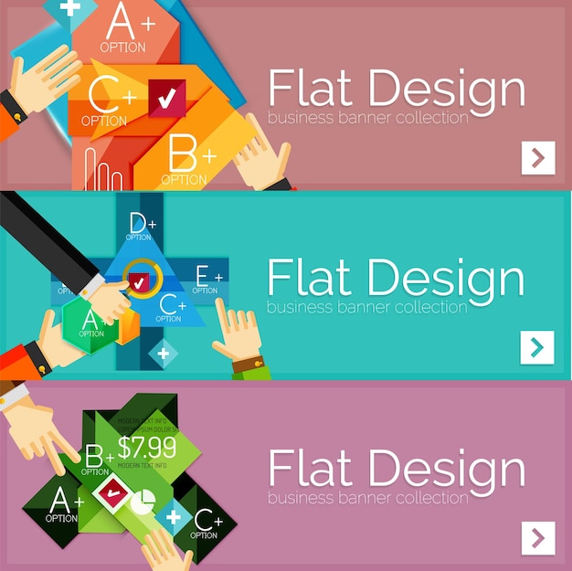 Platte ontwerp vector infographic banners met geometrische infographics