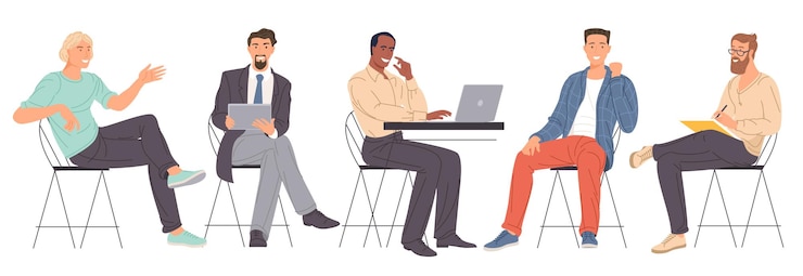 Vector platte ontwerp vector stripfiguren van jonge mannen die op kantoor werken.