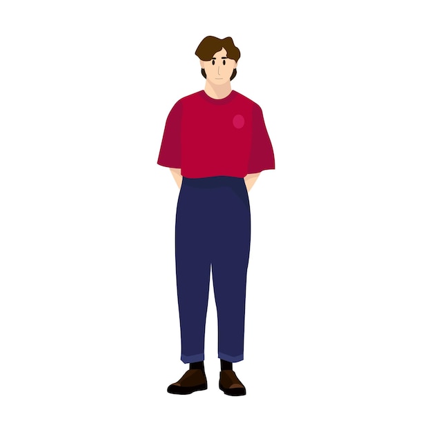 platte ontwerp vector van staande man die overgroot t-shirt draagt geïsoleerd op witte achtergrond