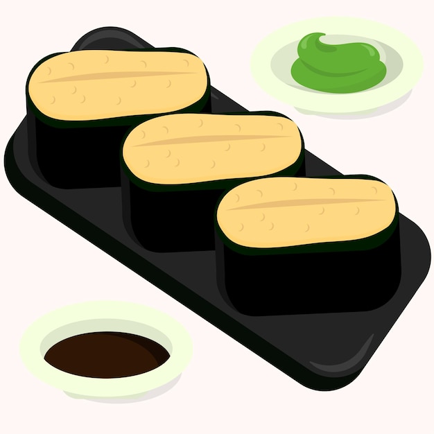 Vector platte ontwerp vectorillustratie van japanse gunkan zee-egels sushi. geïsoleerd aziatisch eten