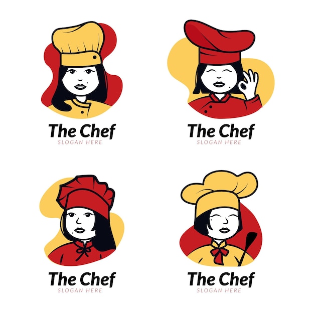 Vector platte ontwerp vrouwelijke chef-kok logo-collectie