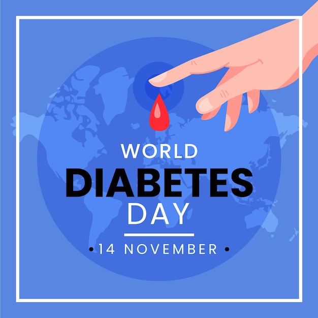 Platte ontwerp wereld diabetes dag illustratie met tekst