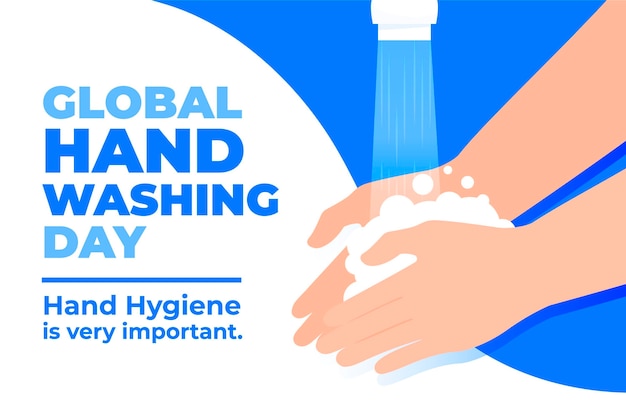 Platte ontwerp wereldwijde handenwasdag met handen en tik