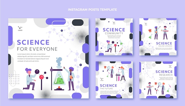 Platte ontwerp wetenschap ig posts pack