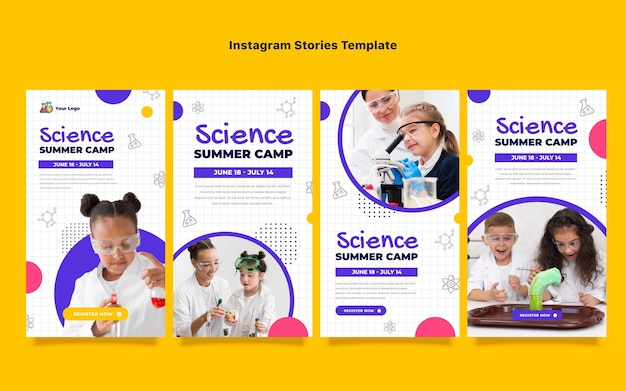 Platte ontwerp wetenschap instagram verhalen