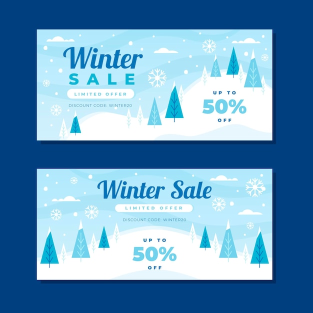 Vector platte ontwerp winter verkoop banners sjabloon