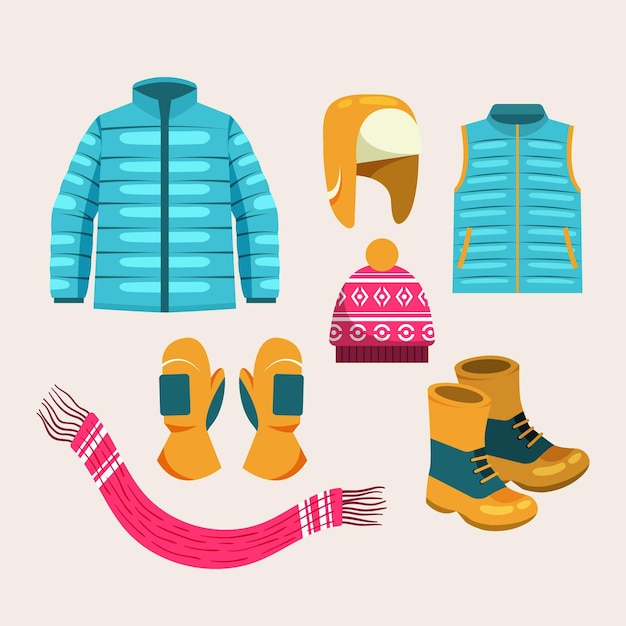 Platte ontwerp winterkleren en essentials