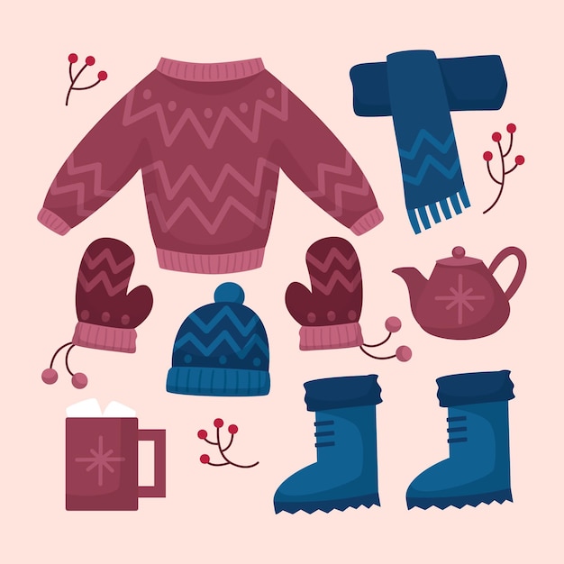 Platte ontwerp winterkleren en essentials