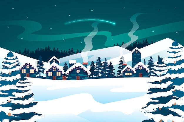 Platte ontwerp winterlandschap concept