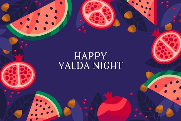 Platte ontwerp yalda-avond met watermeloen en granaatappel