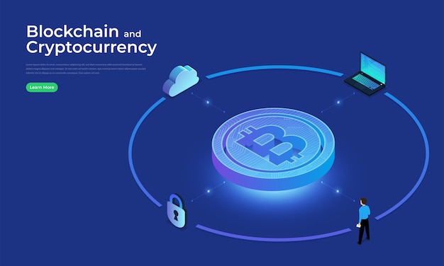 Platte ontwerpconcept blockchain en cryptocurrency-technologie