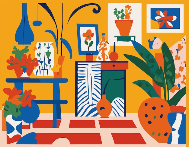 Platte ontwerpillustratie geïnspireerd op de uitgesneden kunstwerken van Matisse