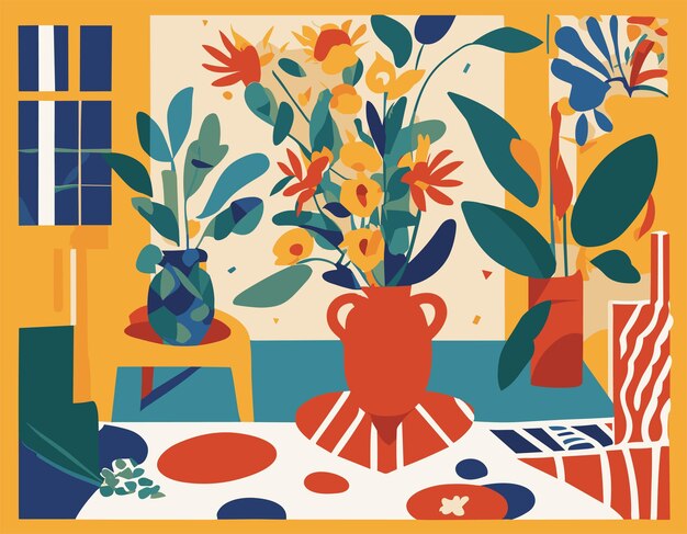 Platte ontwerpillustratie geïnspireerd op de uitgesneden kunstwerken van Matisse