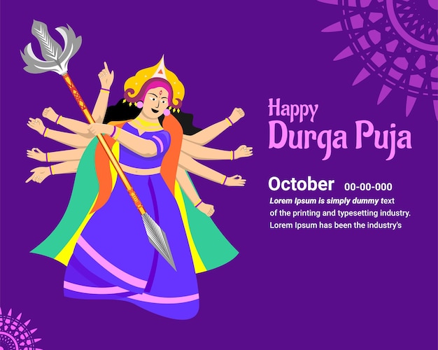 Platte ontwerpposter voor durga puja-dag