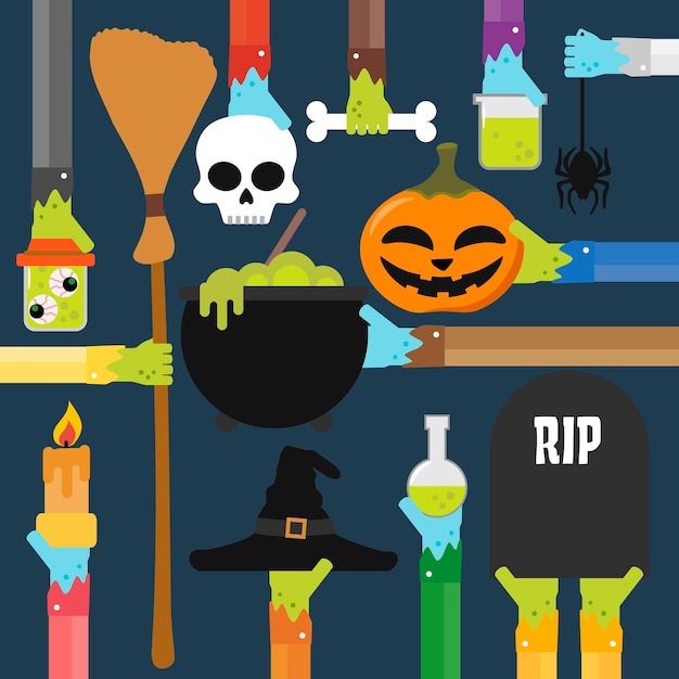 Platte ontwerpset voor halloween vectorillustratie