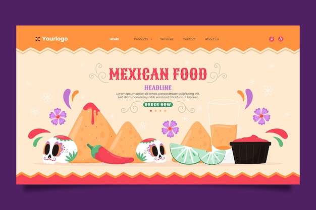 Vector platte ontwerpsjabloon voor bestemmingspagina's voor mexicaans eten