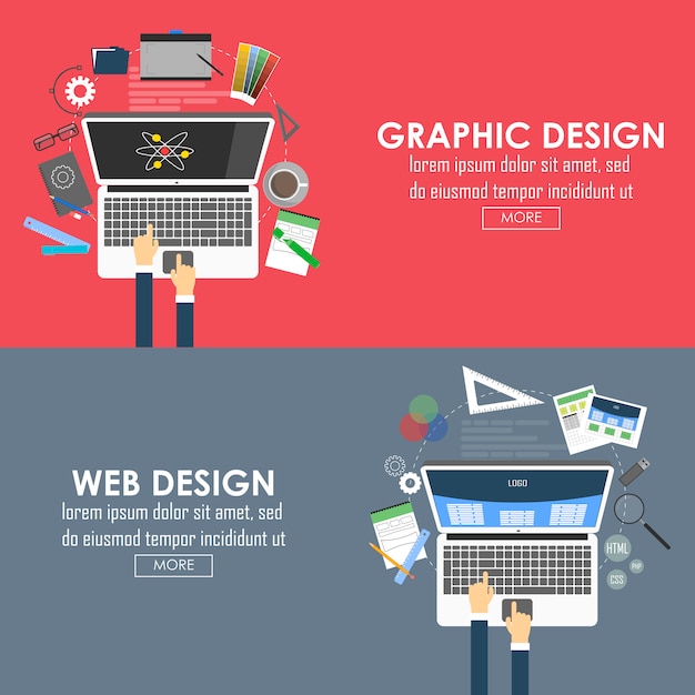 Platte ontworpen banners voor grafisch ontwerp en webdesign. Vector