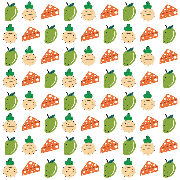 Platte organische doodle patroon achtergrond. Groenten en fruit naadloze patroon achtergrond.