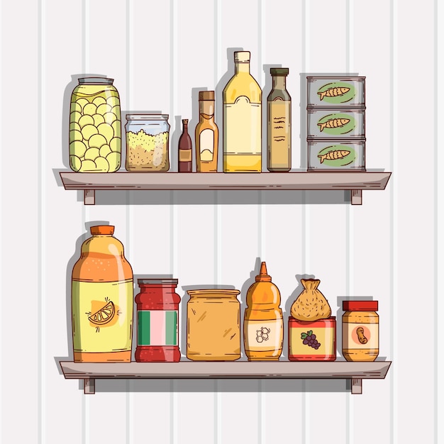 Vector platte pantry voedsel illustratie