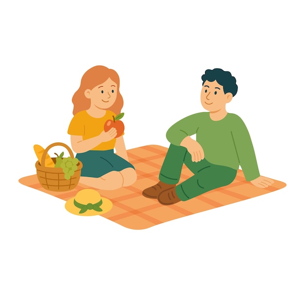Platte picknick mand met deksel en groene geruite plaid Leuke zomer doodle voor picknick ontwerp