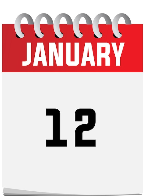 Platte pictogram kalender 12 januari geïsoleerd op witte achtergrond. kan veranderen.