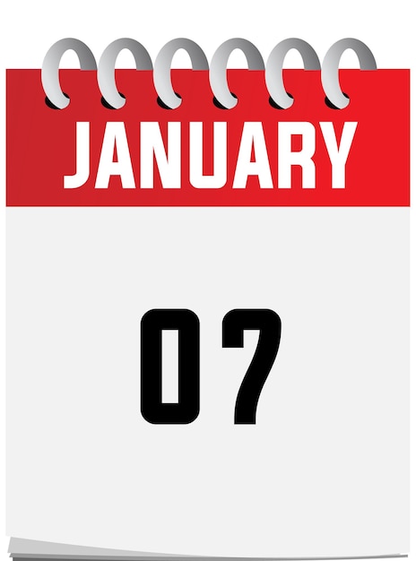 Platte pictogram kalender 7 januari geïsoleerd op witte achtergrond. kan veranderen.