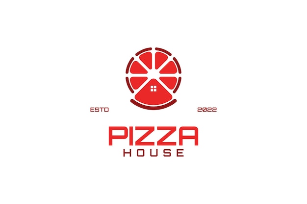 Platte pizza huis logo ontwerp vector illustratie idee