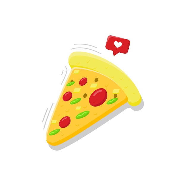 Platte pizza slice vector design met liefde teken