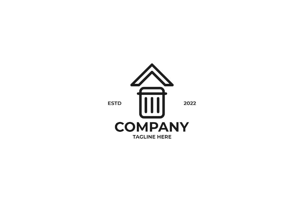Platte prullenbak huis logo ontwerp vector illustratie idee