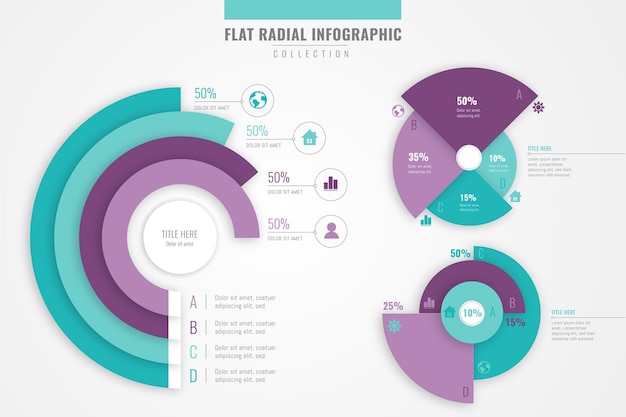 Platte radiale infographic collectie