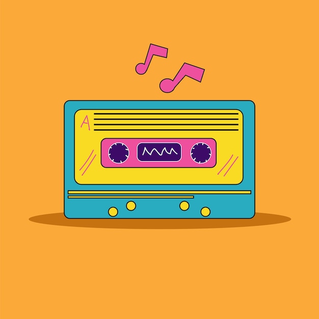 platte radiocassette illustratie vector in felle kleur