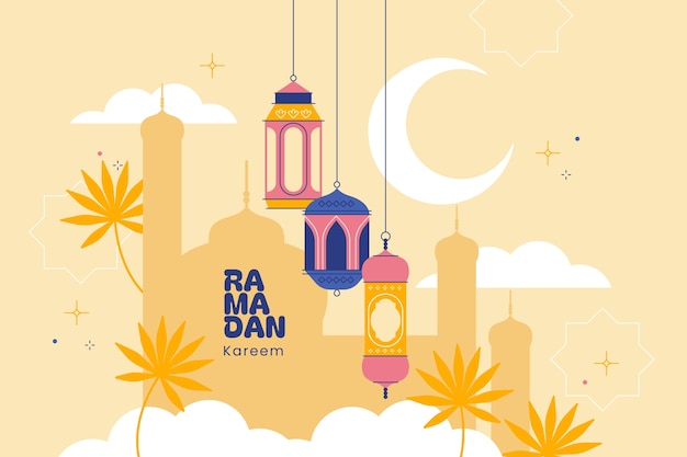 Vector platte ramadan illustratie met arabische moskee