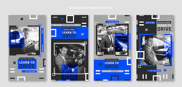 Vector platte rijschool instagram verhalencollectie