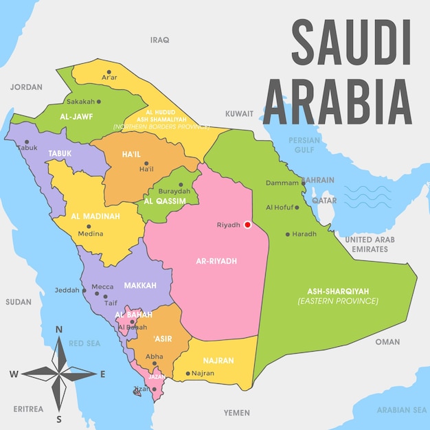 Vector platte saoedi-arabië kaart met grenslijn