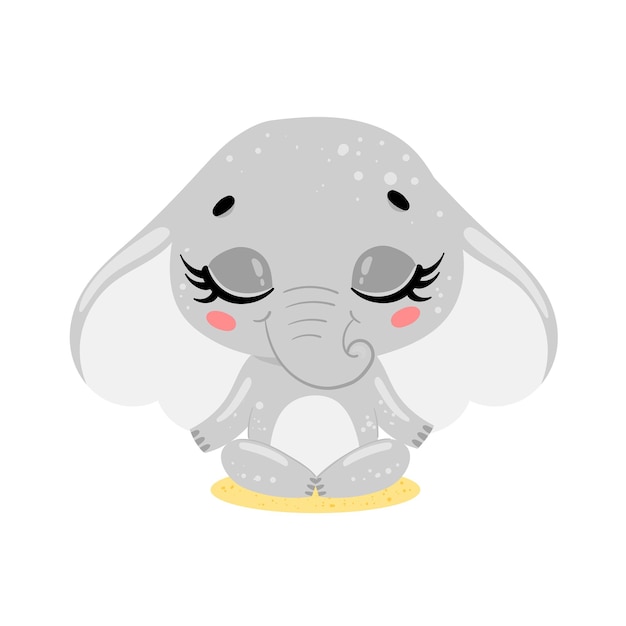 Platte schattige cartoon doodle olifant meditatie tropische jungle dieren mediteren dieren yoga